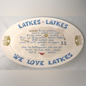 “We Love Latkes”Oval Shape Serving Platter W//the Recipe for Latkes on it. VTG